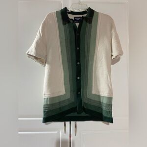 Abercrombie & Fitch Green and Cream Knit Sweater Button Up